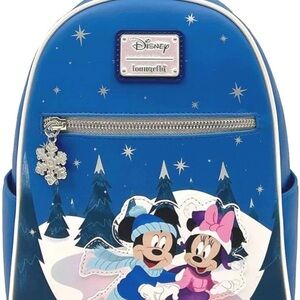 Loungefly Mickey & Minnie Mouse Winter Skating Scene Double Strap Shoulder Bag